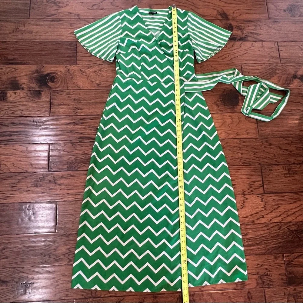 Who What Wear Maxi Wrap Dress Women's Small Kelly Green White Summer Long Length - Picture 11 of 16